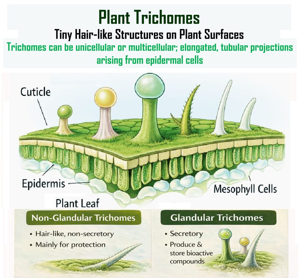 Plant trichomes, Plant epidermal structures, Microscopic plant structures, Epidermal outgrowths in plants, Plant protective structures